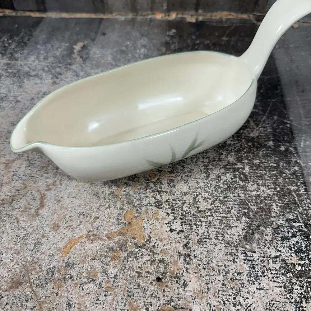 Winfield China‎ Bamboo (Round) Gravy Boat Vintage Handcrafted Green MCM